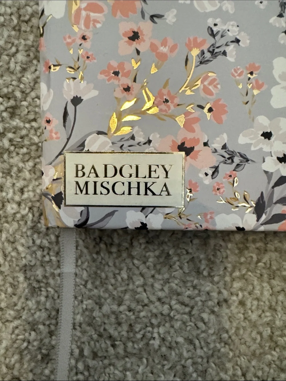 Badgley Mischka Gray Floral Tablet Folio with Pink & White Blossoms